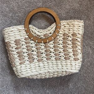 Stylish Cream and Tan Woven Tote Bag